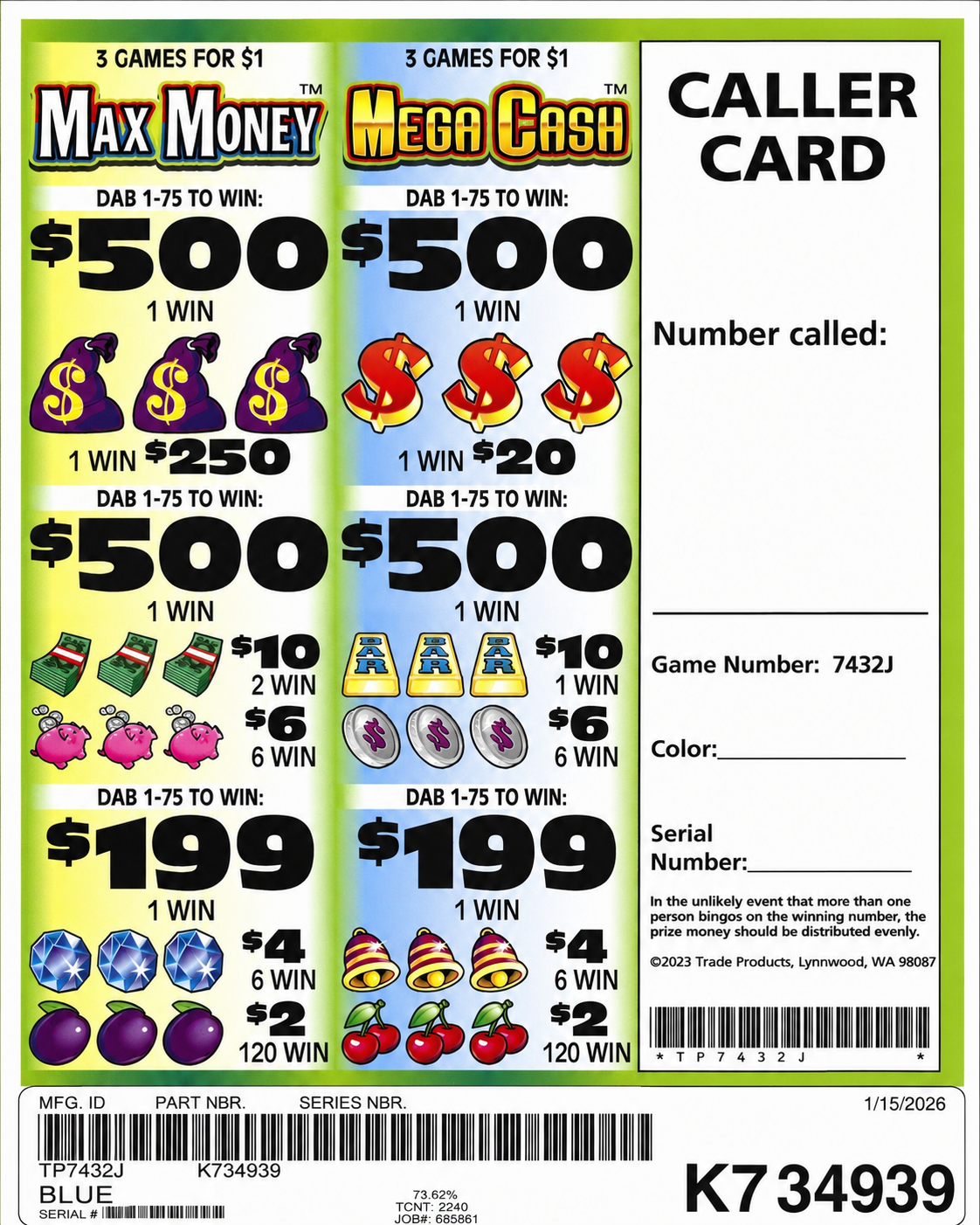 MAX MONEY MEGA CASH 2240