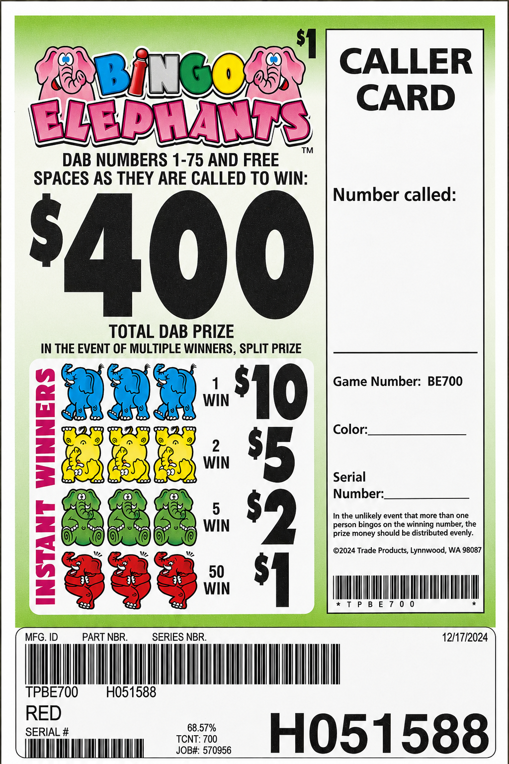 OVERSTOCK BINGO ELEPHANTS 700