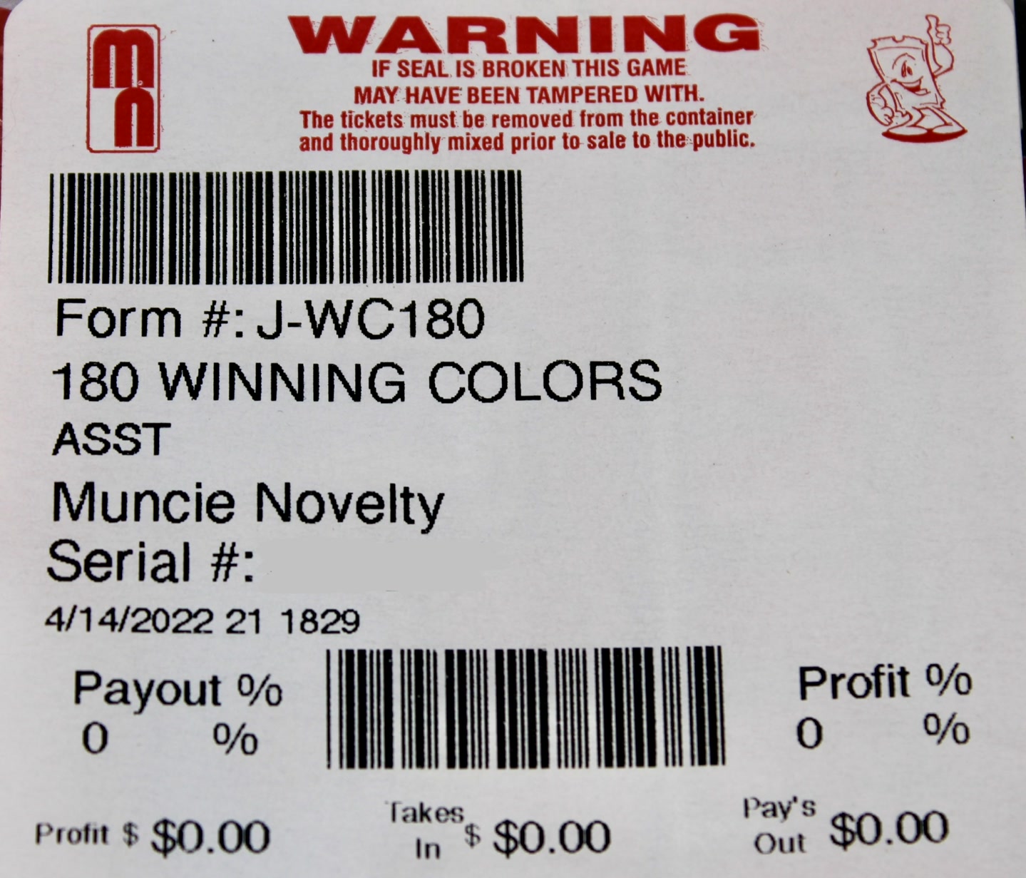 WINNING COLORS BINGO 180
